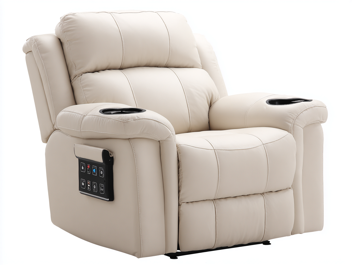 Sillones reclinables de polipiel 105x98x110 cm - beige y negro - diseño acolchado con reposapiés y portavasos para salón-Nivairoom