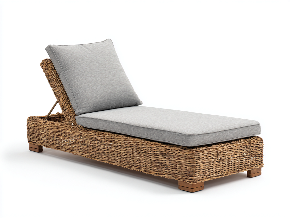 Tumbonas de ratán 202x74x76 cm - estructura marrón y superficie gris - diseño reclinable para terraza-Nivairoom