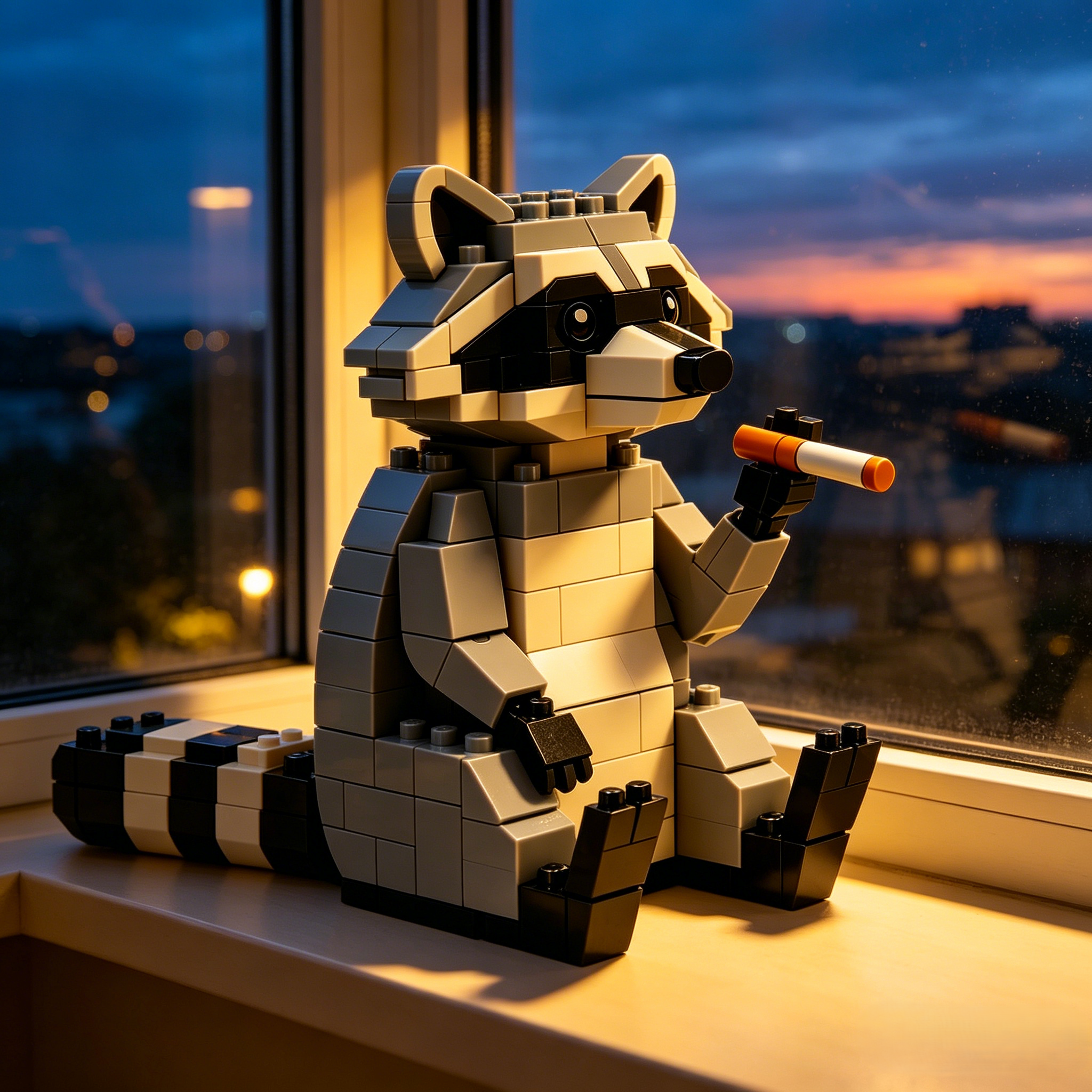 Solitary Smoker Raccoon Building Set