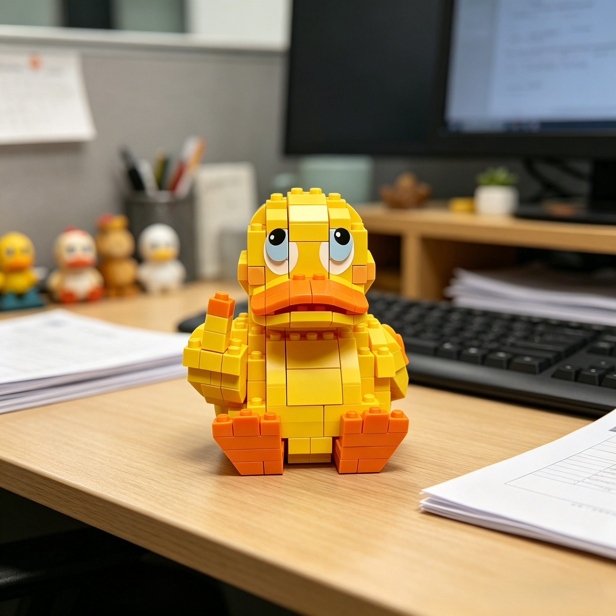 Rolling Eyes Middle Finger Duck Building Blocks