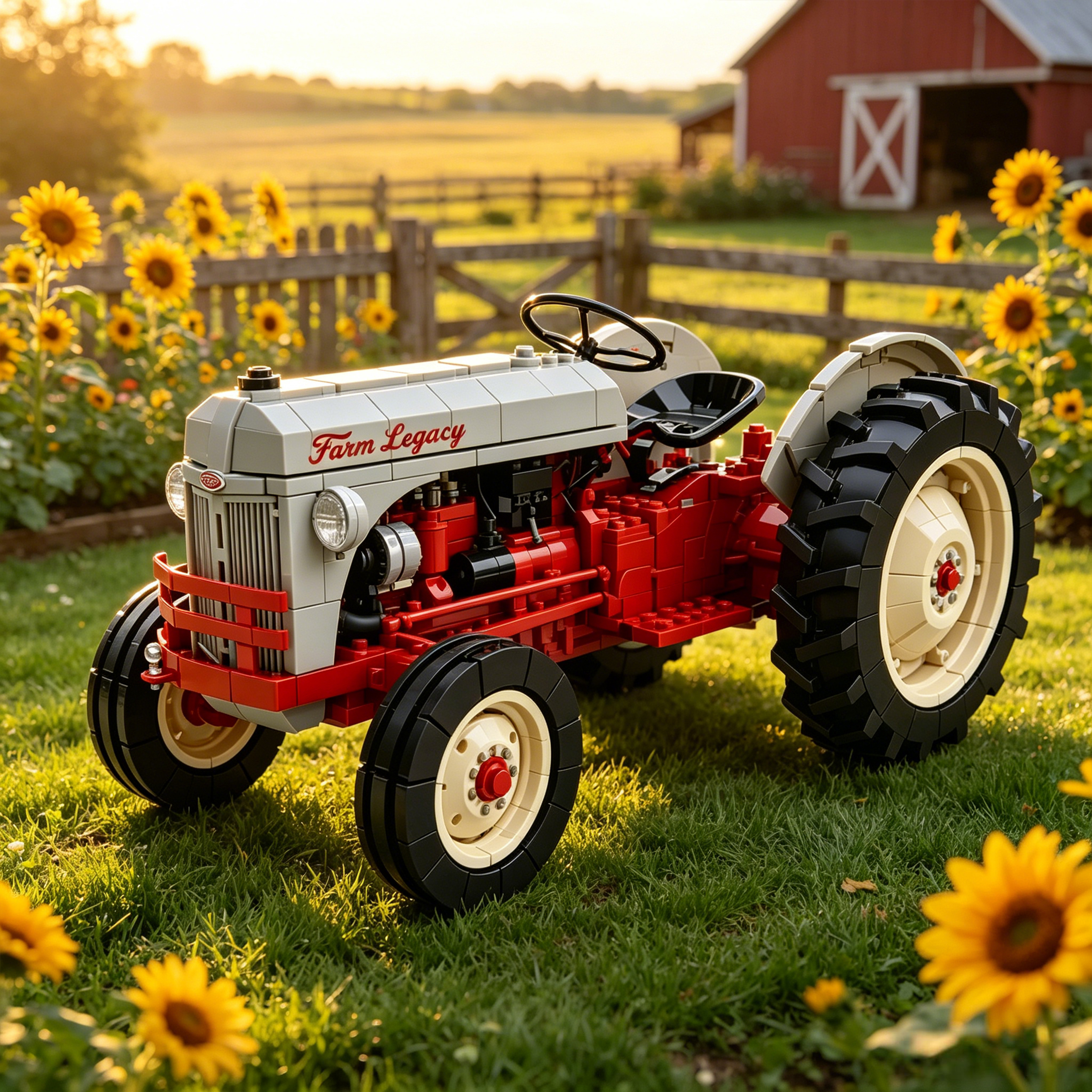 Vintage Farm Tractor Brick Set – 1940s Classic Red & Gray Collector Edition 🚜🌾Build a Piece of American Farm Legacy