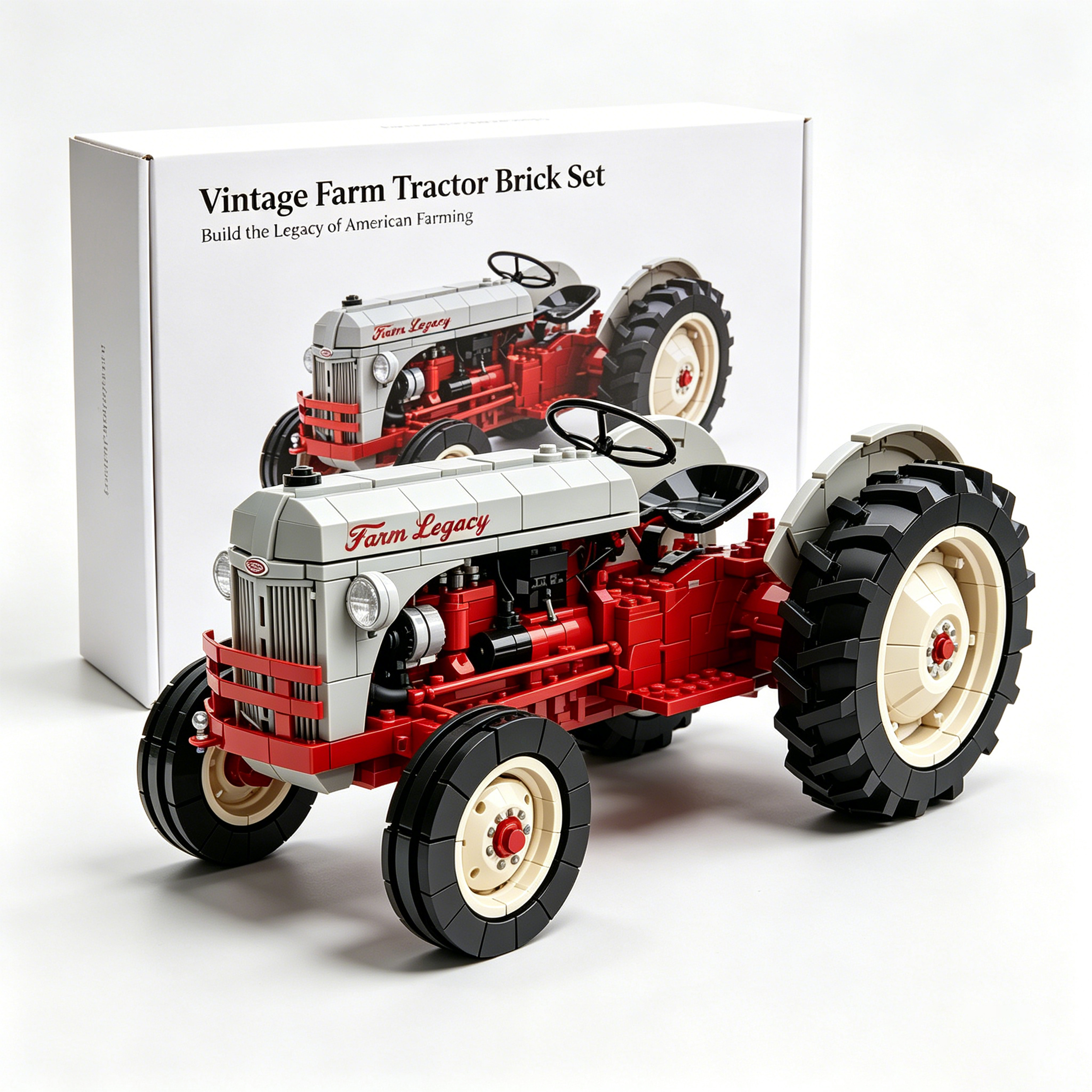 Vintage Farm Tractor Brick Set – 1940s Classic Red & Gray Collector Edition 🚜🌾Build a Piece of American Farm Legacy
