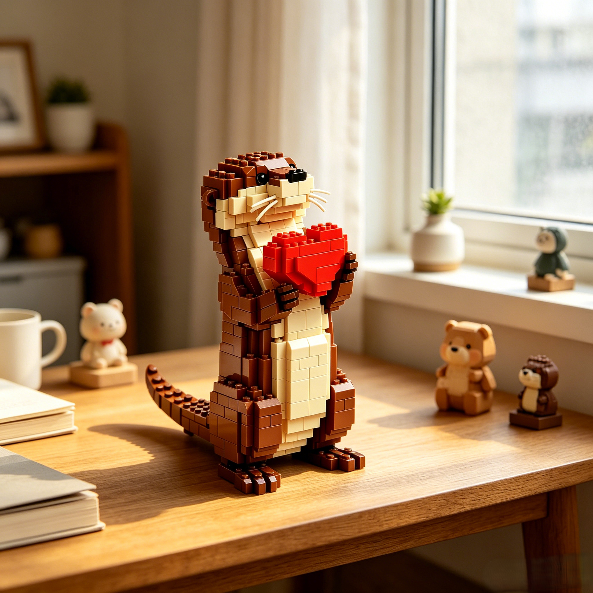 Kawaii Otter Holding Heart Building Blocks