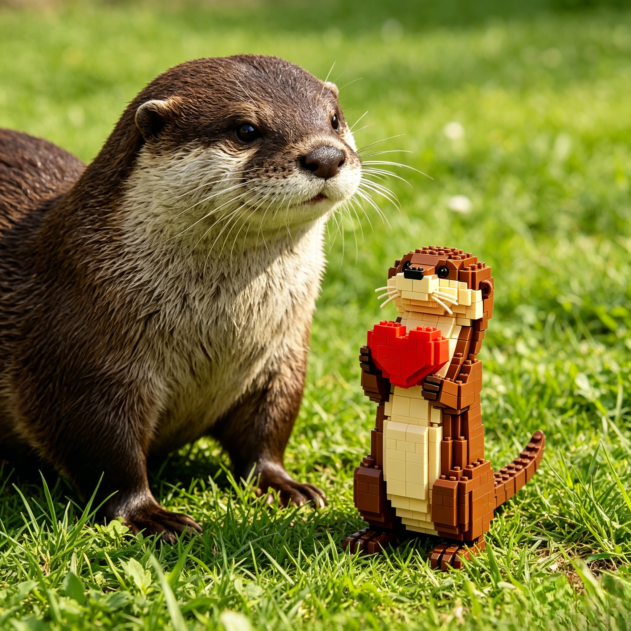 Kawaii Otter Holding Heart Building Blocks