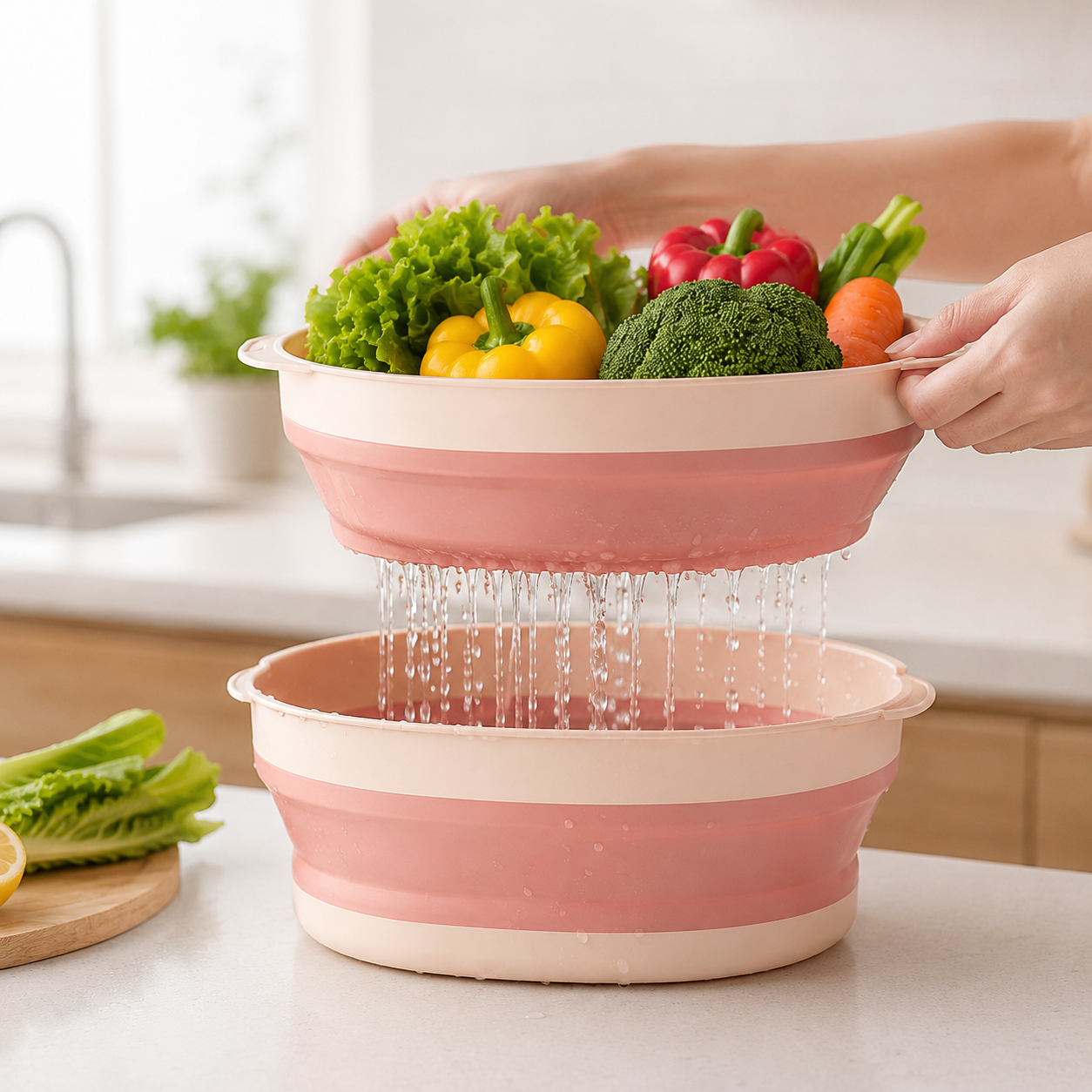 Faltbarer Abtropfkorb, Küchenutensil, teleskopisches Gemüsewaschset, zweiteilig, kreative Aufbewahrung, Wasserfilter, Haushalt, grenzüberschreitend, Amazon