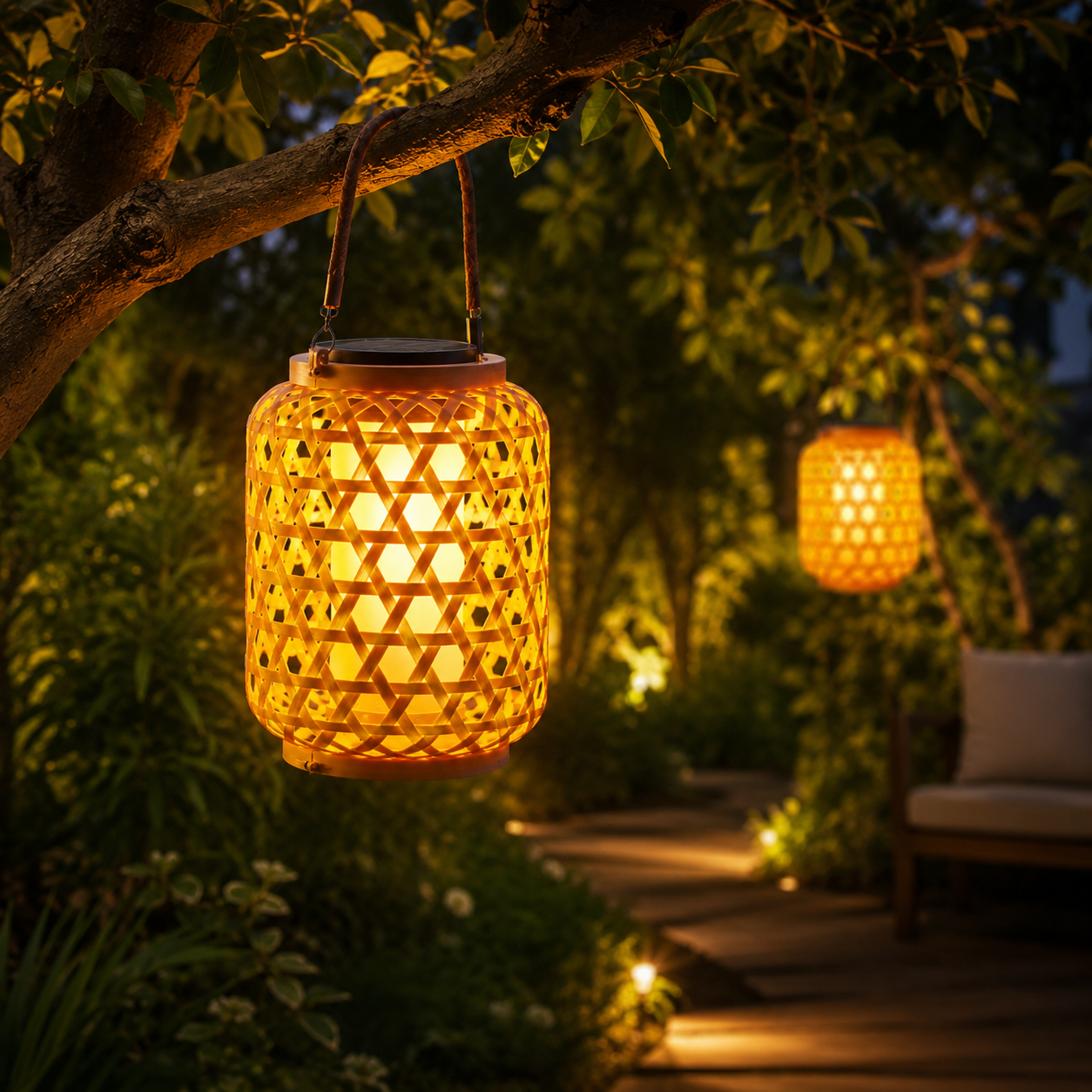 Solarbetriebene Laternen im chinesischen Stil, dekorative Hängeleuchten aus Bambusimitat für den Außenbereich, Garten- und Hofleuchten, Stimmungsbeleuchtung für das Frühlingsfest.