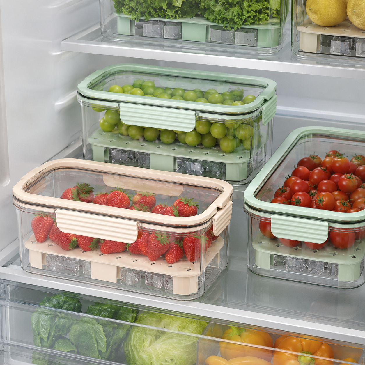 Tragbare Kühlbox für Lebensmittel, doppelwandige Kühlbox mit großem Fassungsvermögen für Gemüse und Obst, luftdichte Lunchbox für Picknicks im Freien