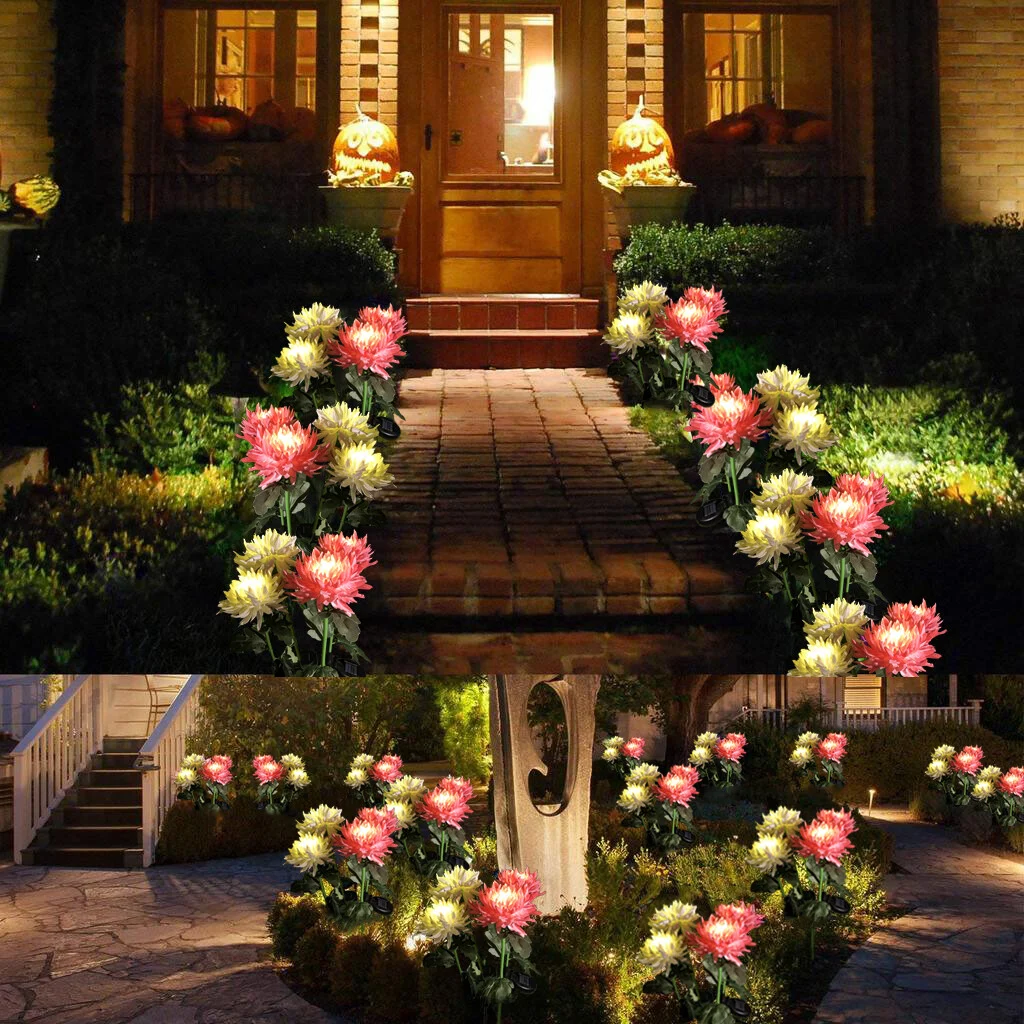 30" Chrysanthemum Solar Garden Stake LED