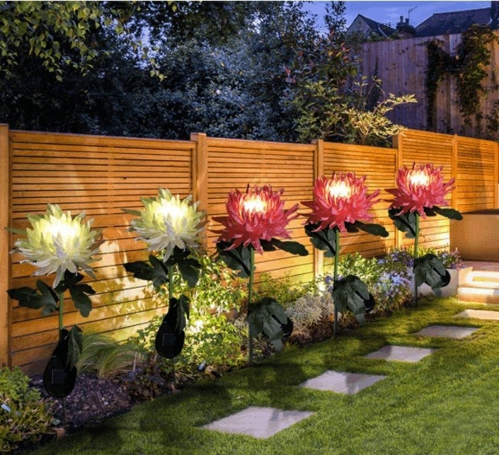 30" Chrysanthemum Solar Garden Stake LED