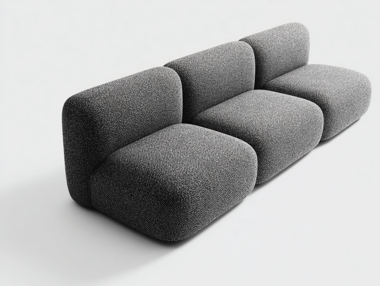 Sofás 3 plazas 220x95x75 cm tela gris con formas redondeadas - diseño moderno para salón-Paroraliving