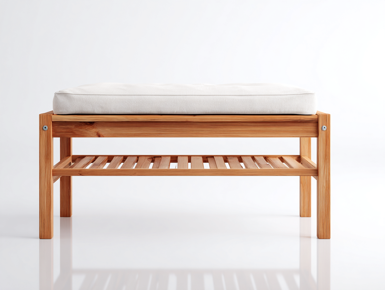 Banco de jardín 100x40x48 cm en madera maciza marrón con asiento beige - diseño natural para exterior-Paroraliving