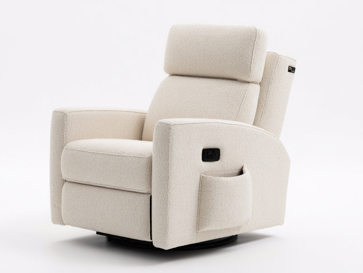 Sillones reclinables 90x88x110 cm - tapizado bouclé beige con bolsillo lateral - diseño giratorio para salón-Paroraliving