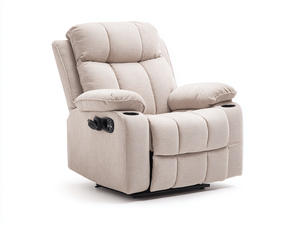 Sillón reclinable 96x92x105 cm en tela beige - portavasos y mando lateral - diseño eléctrico para salón-Paroraliving