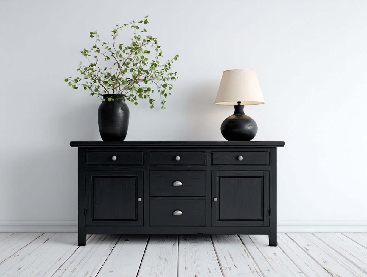 Mueble recibidor de madera 150x40x88 cm negro - estilo clásico con puertas y cajones-Paroraliving