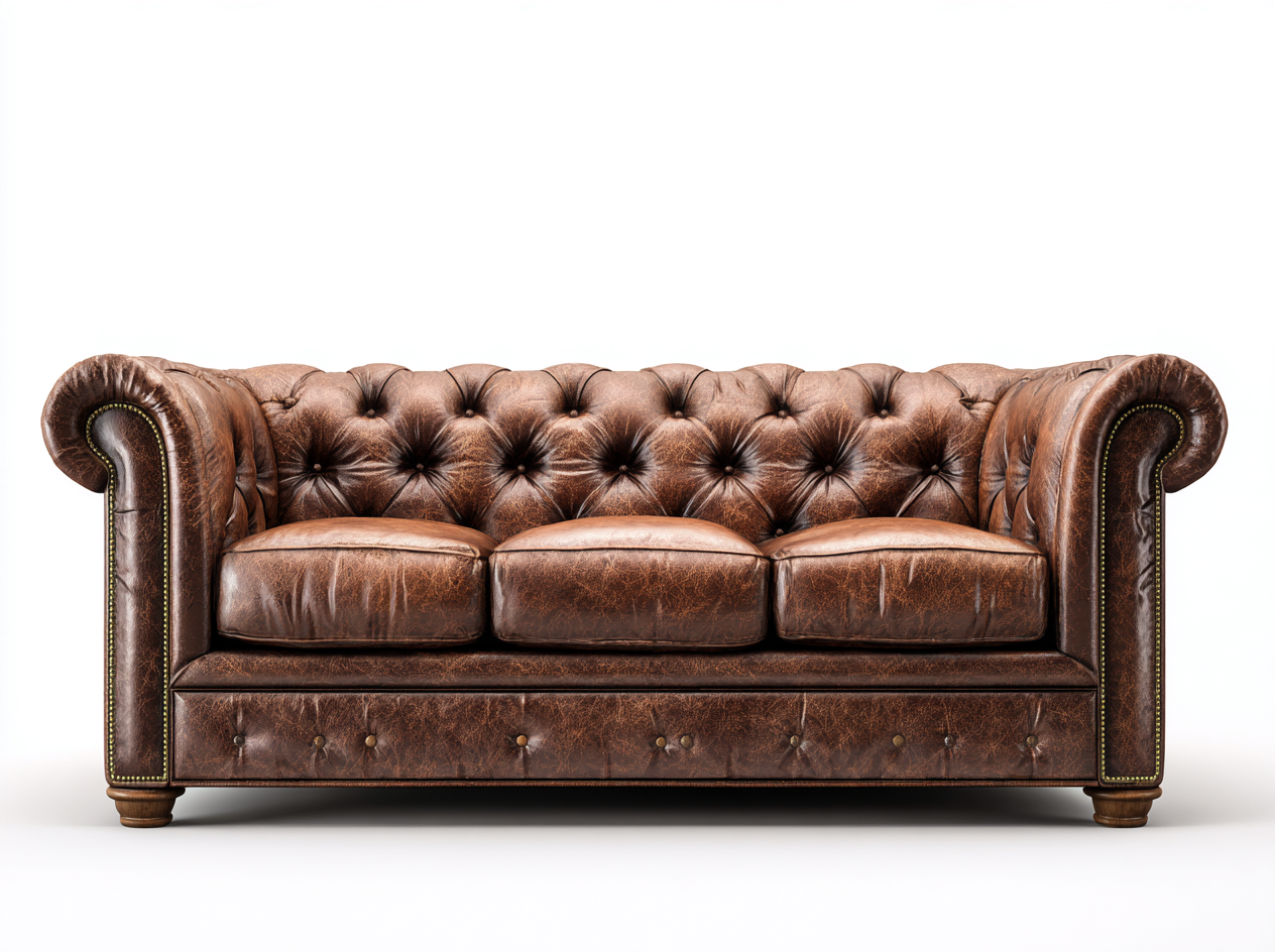 Sofás 3 plazas 220x90x76 cm piel sintética marrón envejecida capitoné - diseño clásico para salón-Paroraliving