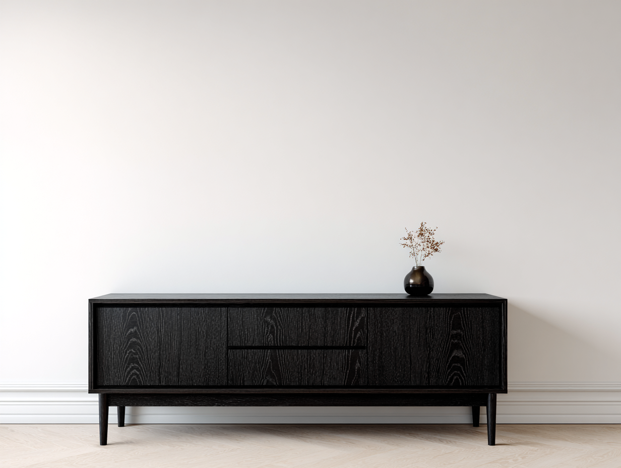 Mueble recibidor de madera 165x40x78 cm negro - diseño moderno con puertas y cajón-Paroraliving