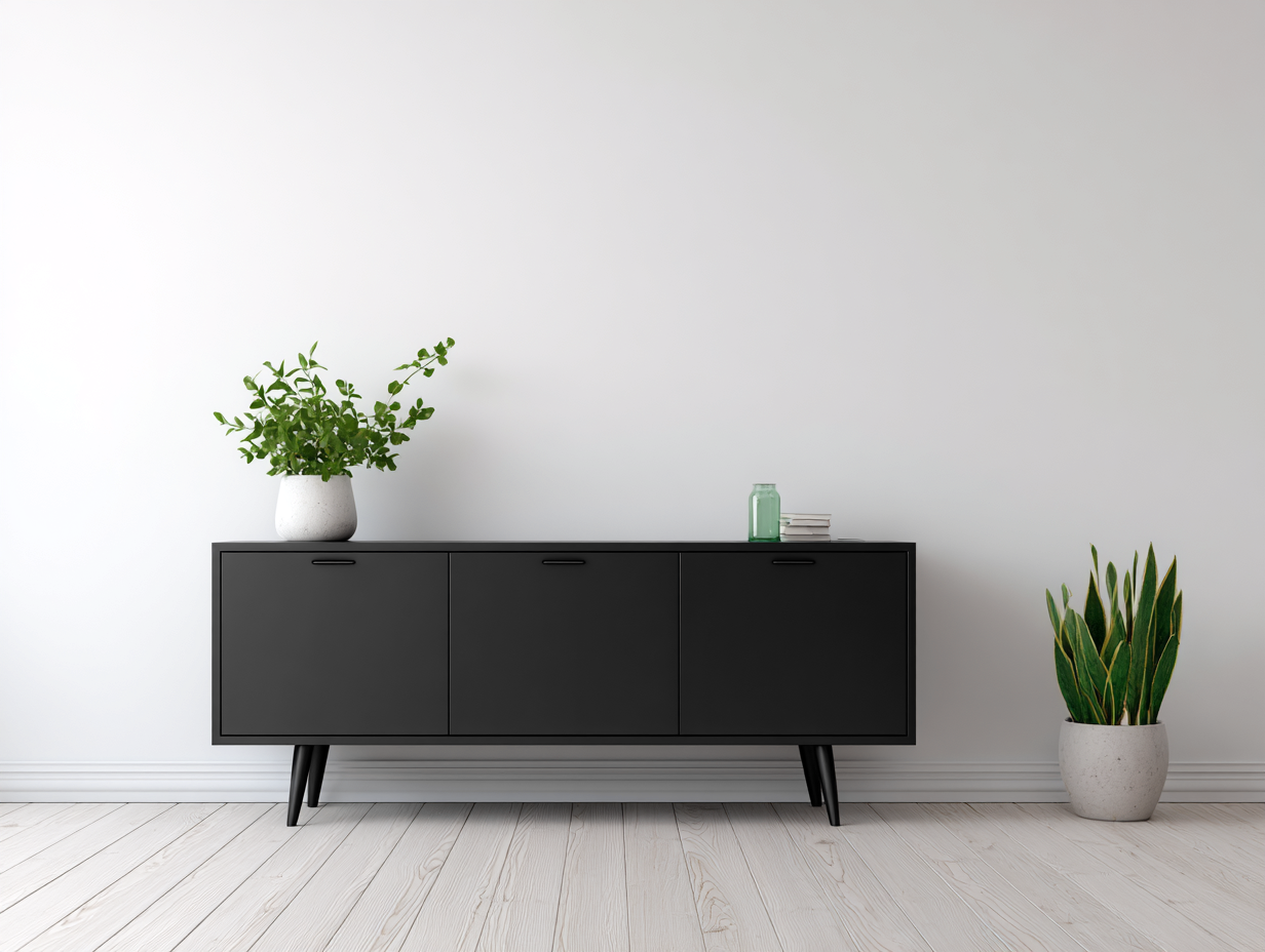 Mueble recibidor madera 180x42x80 cm negro almacenamiento moderno-Paroraliving