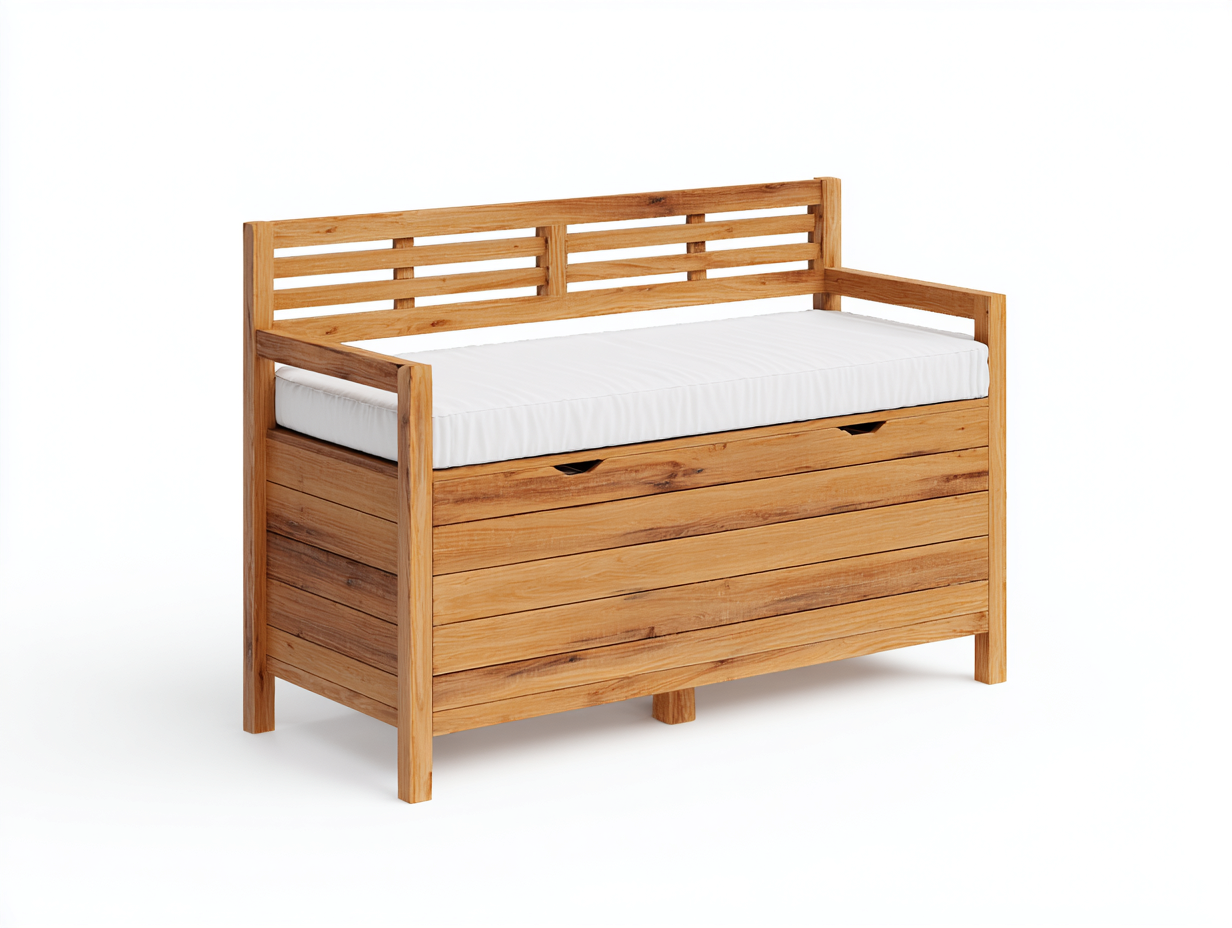 Bancos de jardín 140x60x85 cm - madera marrón con asiento blanco y almacenaje - diseño moderno para exterior-Paroraliving