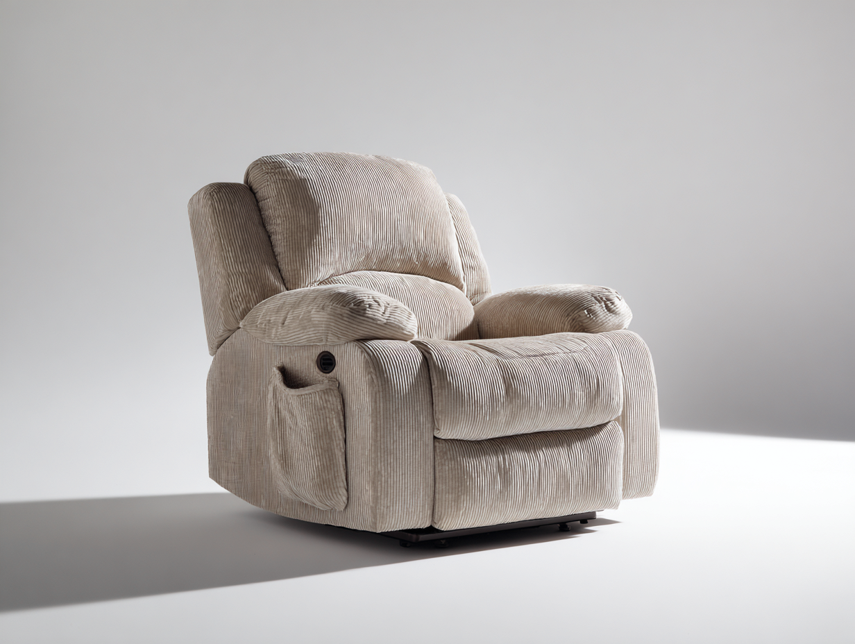 Sillones reclinables 96x92x106 cm - tapizado de pana beige con bolsillo lateral - diseño acolchado para salón-Paroraliving