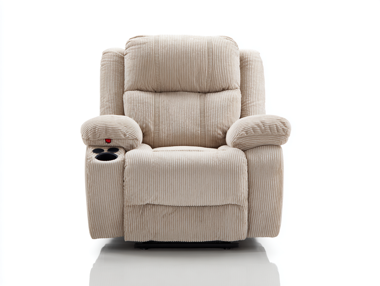 Sillones reclinables 98x92x108 cm - tapizado de pana beige con portavasos - diseño acolchado para salón-Paroraliving