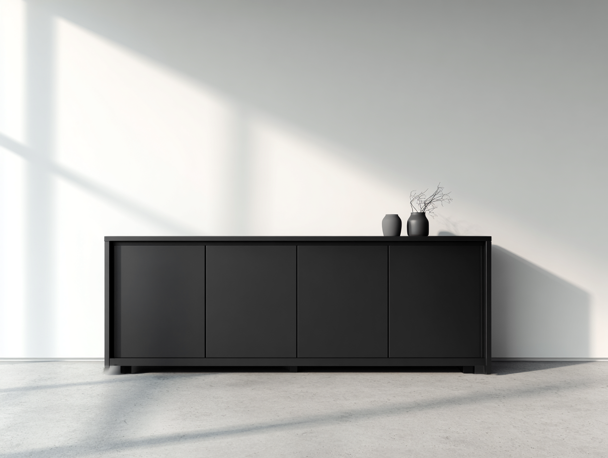 Mueble recibidor 180x40x80 cm en madera de ingeniería negro - 4 puertas - diseño moderno para entrada-Paroraliving
