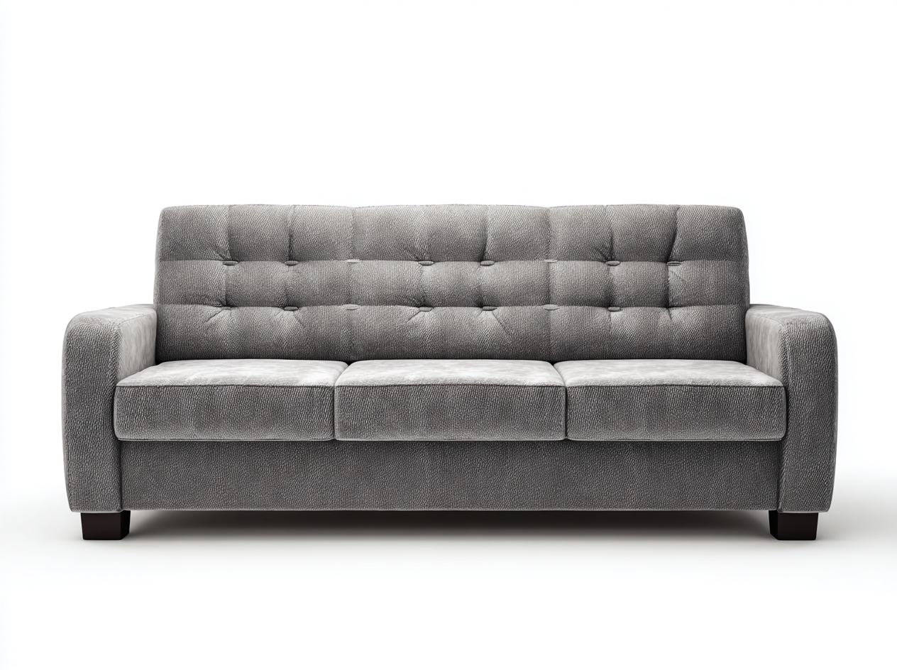 Sofás 3 plazas de tela 210x88x82 cm gris - diseño moderno para salón con respaldo capitoné-Paroraliving