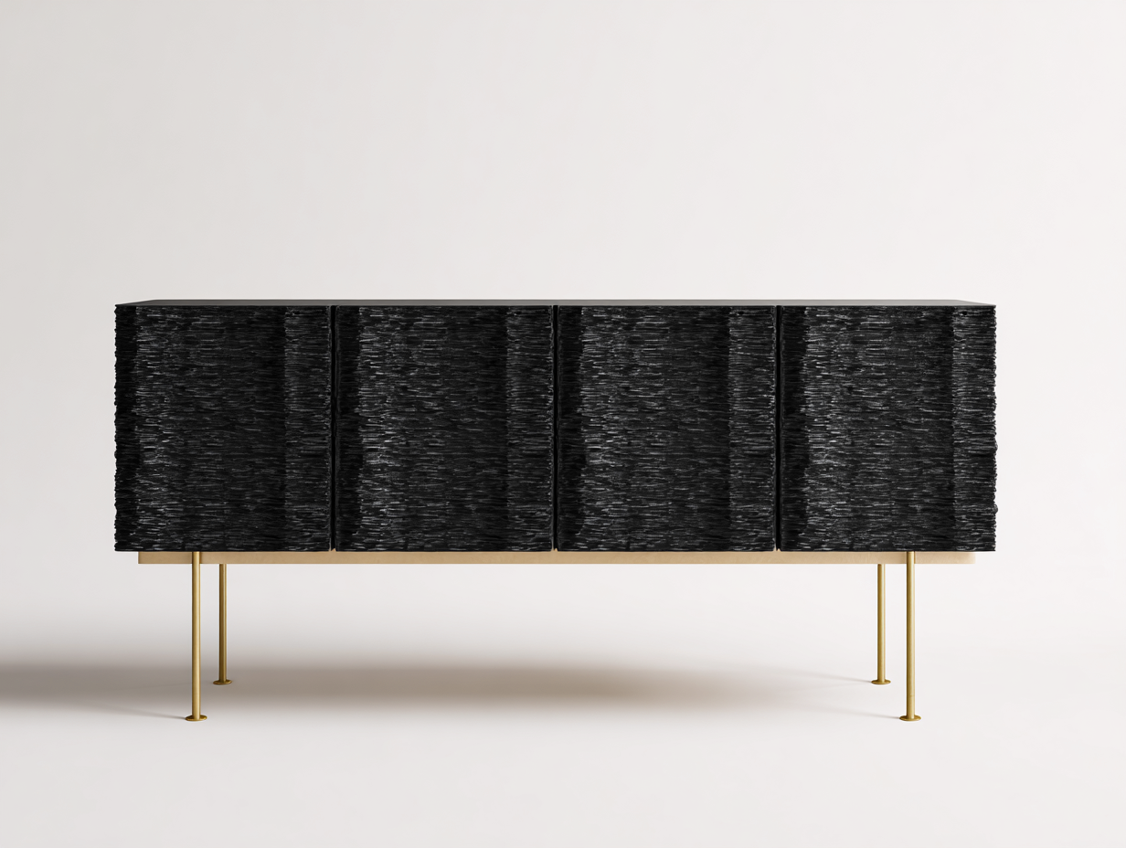 Mueble recibidor de madera 175x40x82 cm negro y dorado - diseño moderno con 4 puertas-Paroraliving
