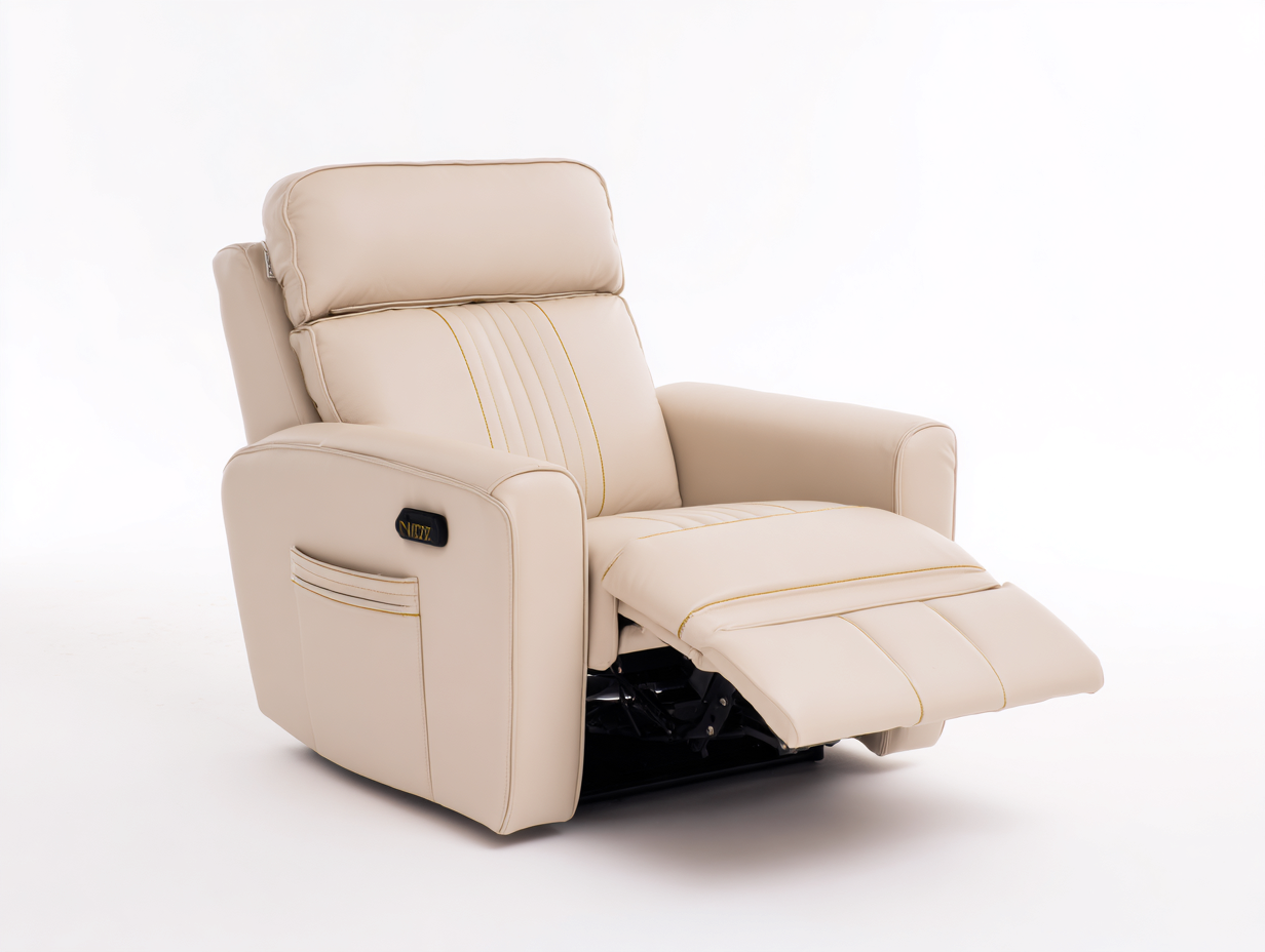 Sillones reclinables cuero sintético 93x102x110 cm beige ergonómico reclinable-Paroraliving