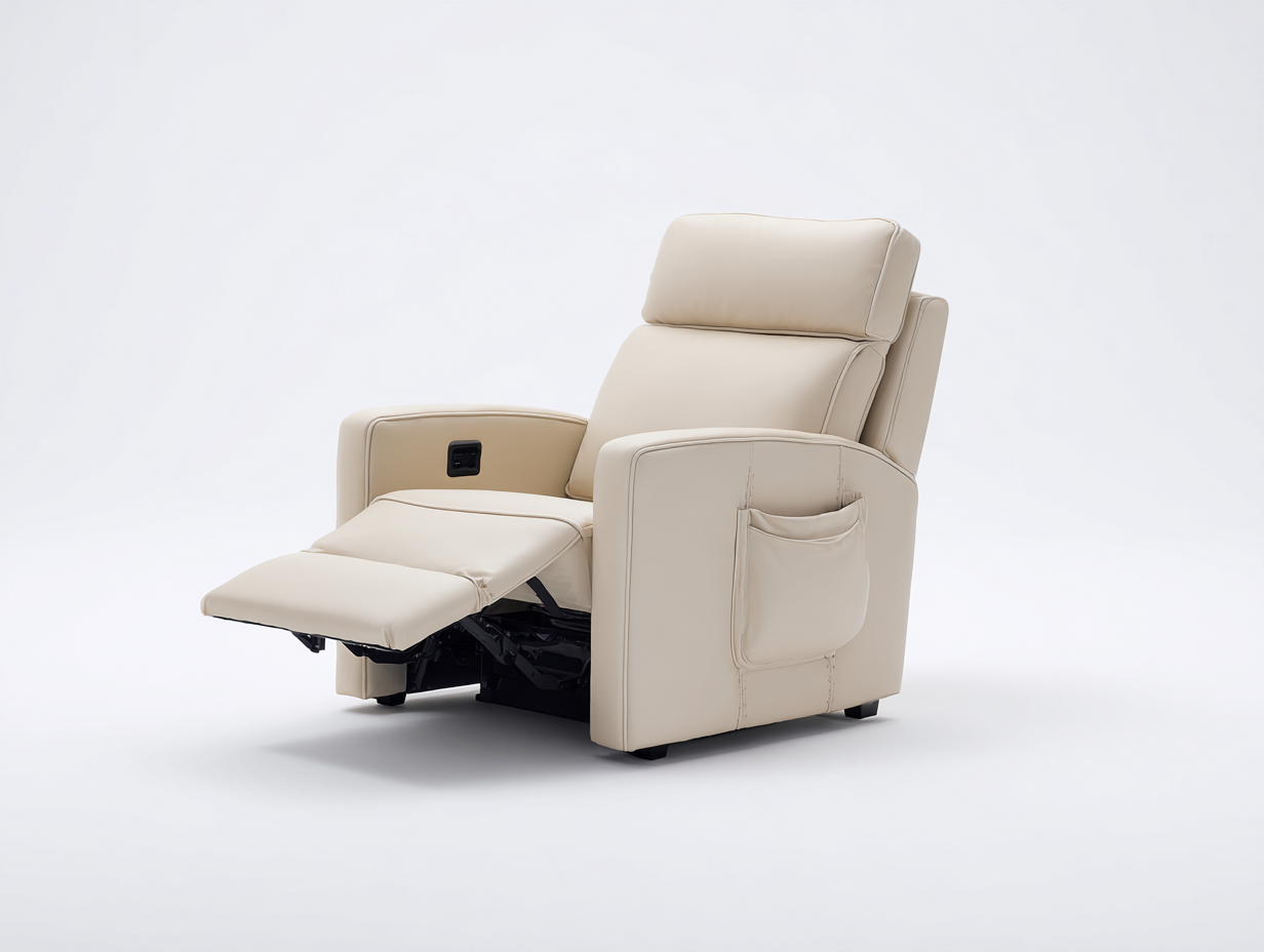 Sillones reclinables de piel sintética 86x94x102 cm beige - diseño compacto para salón con reposapiés-Paroraliving