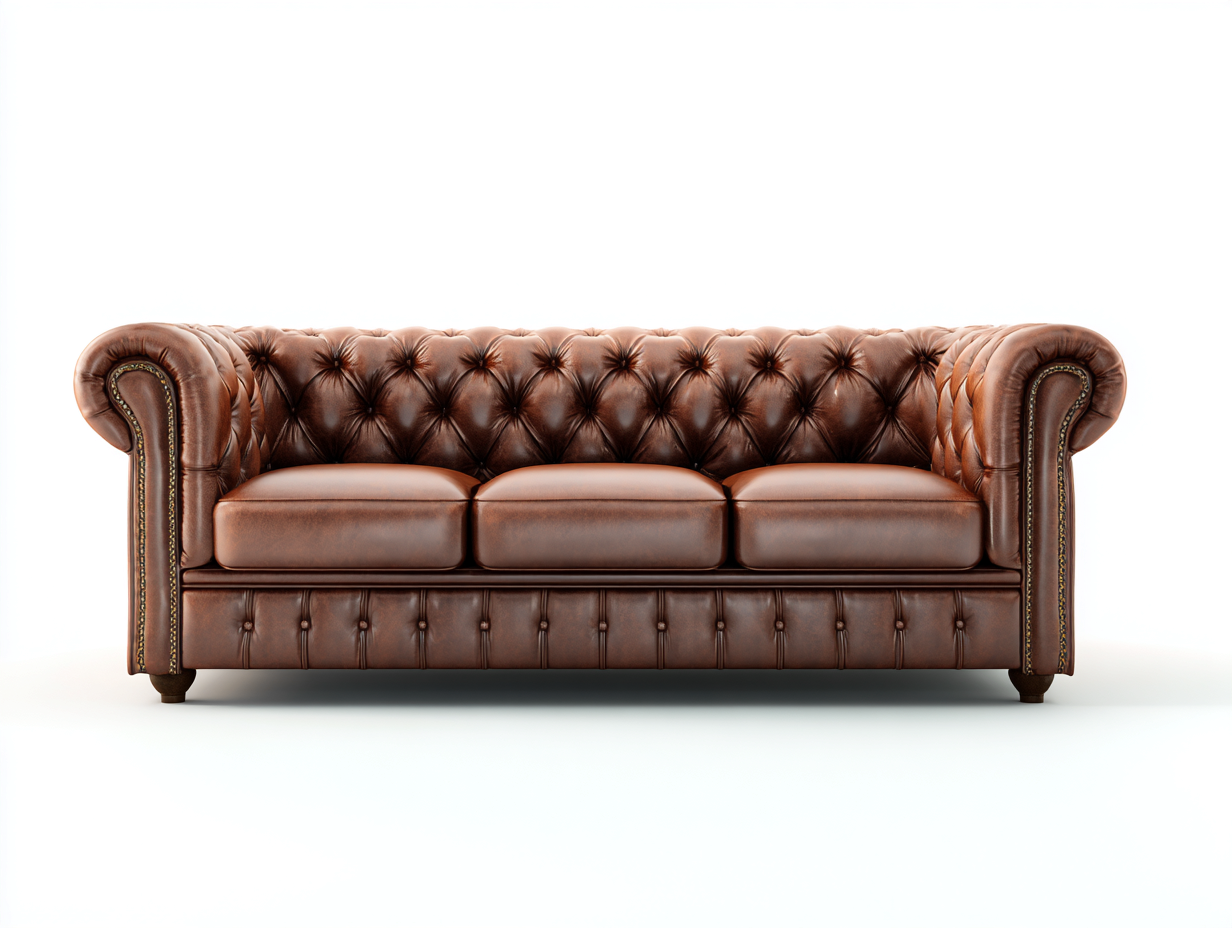 Sofás 3 plazas 220x90x75 cm piel sintética marrón capitoné - diseño clásico para salón-Paroraliving