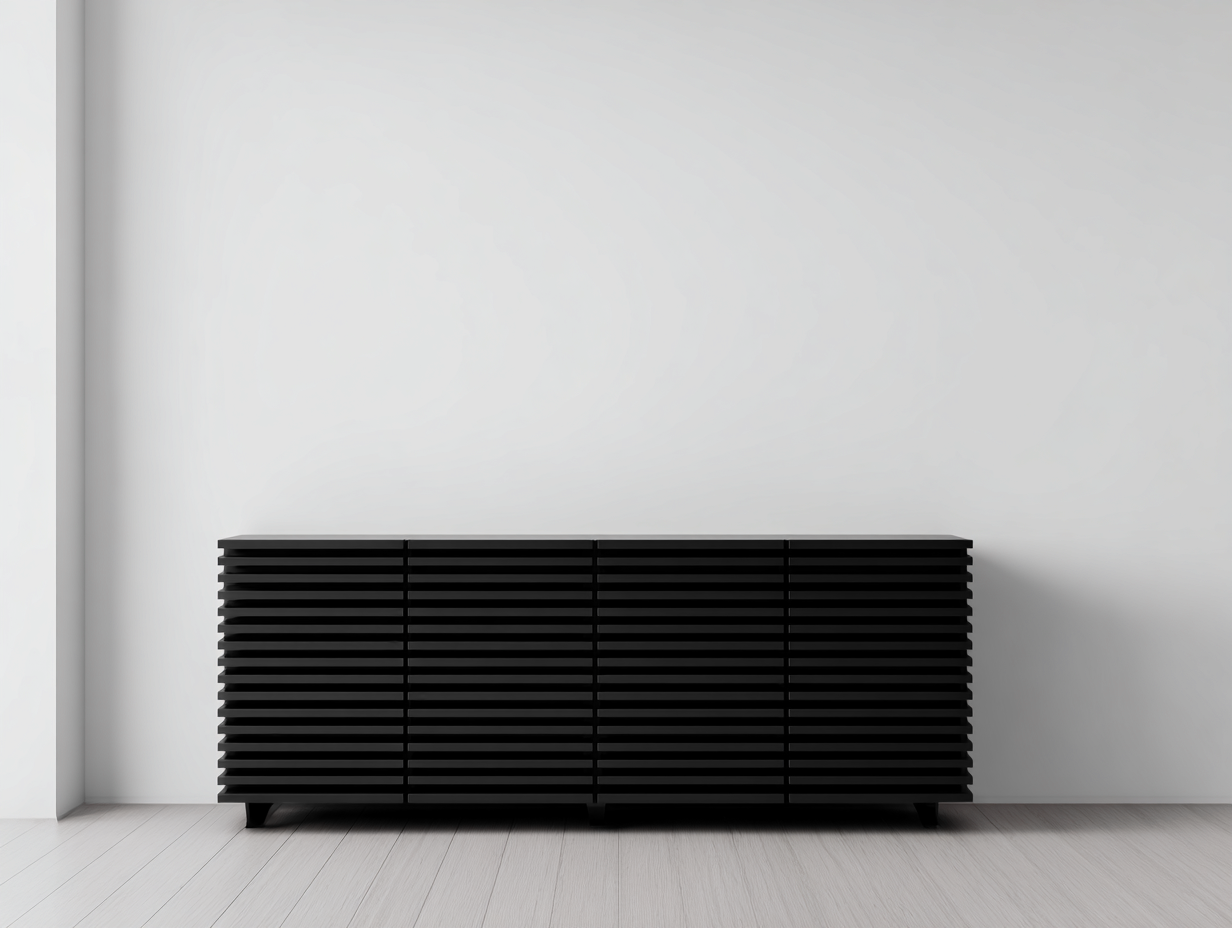 Mueble recibidor 180x40x60 cm - madera en negro con frontal acanalado - diseño moderno para entrada-Paroraliving