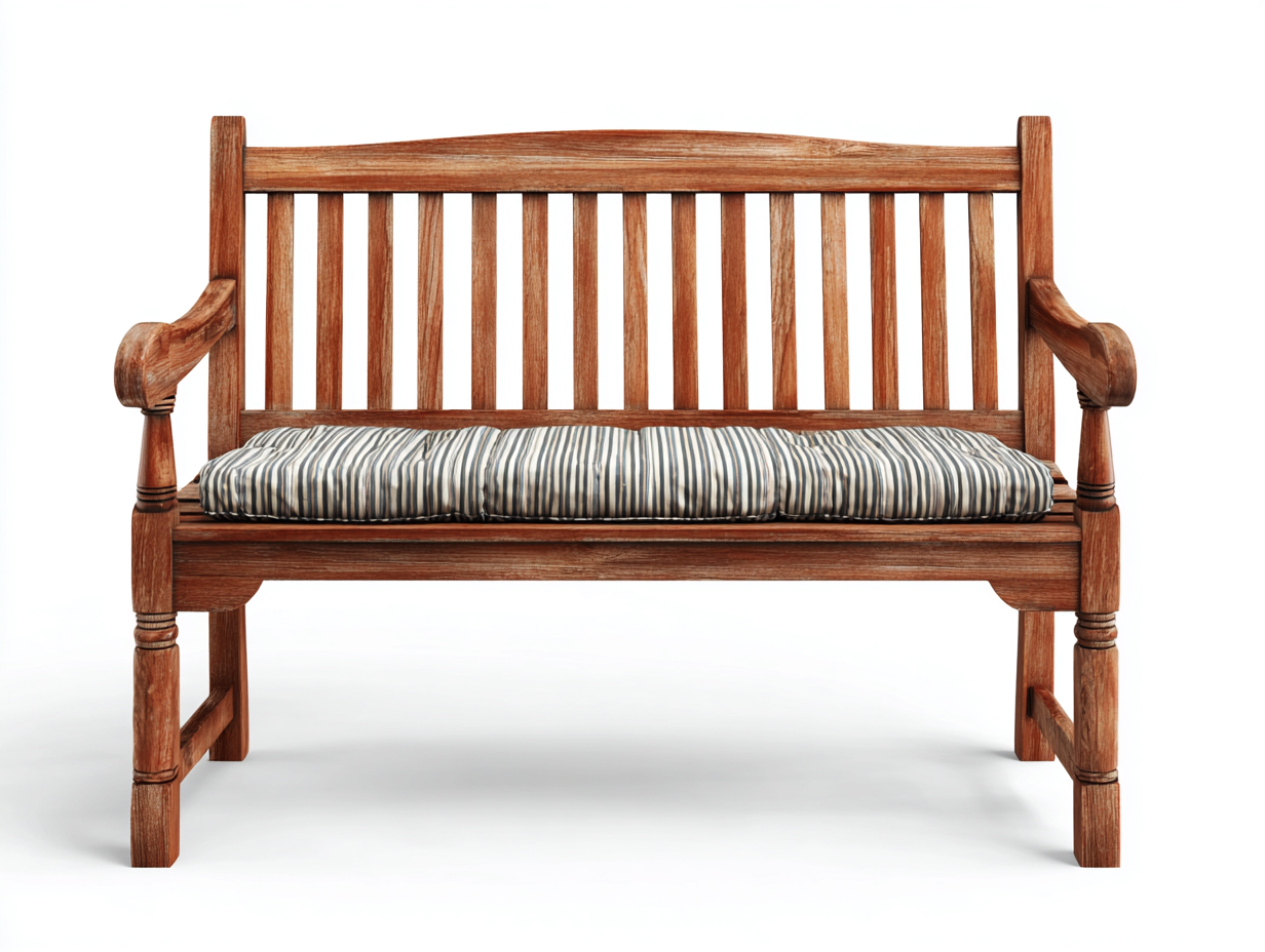 Banco de jardín 130x55x90 cm en madera maciza marrón con asiento rayado - reposabrazos y respaldo - diseño clásico para exterior-Paroraliving