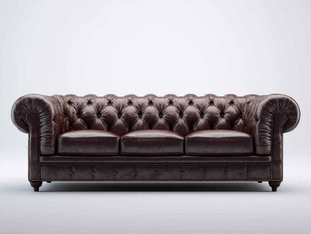Sofás 3 plazas de piel sintética 220x90x78 cm marrón - estilo Chesterfield para salón-Paroraliving