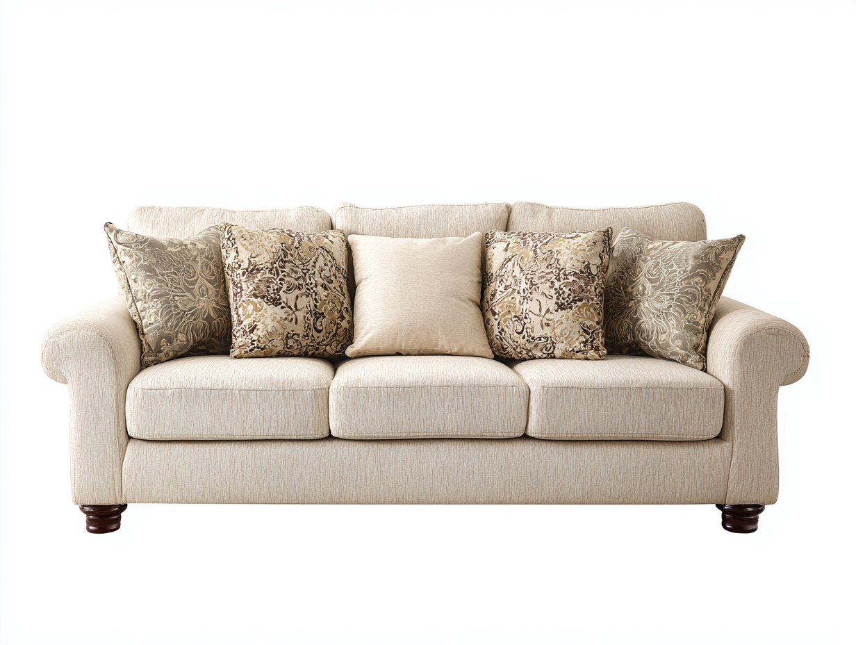 Sofás 3 plazas de tela 212x88x84 cm beige - diseño clásico para salón-Paroraliving