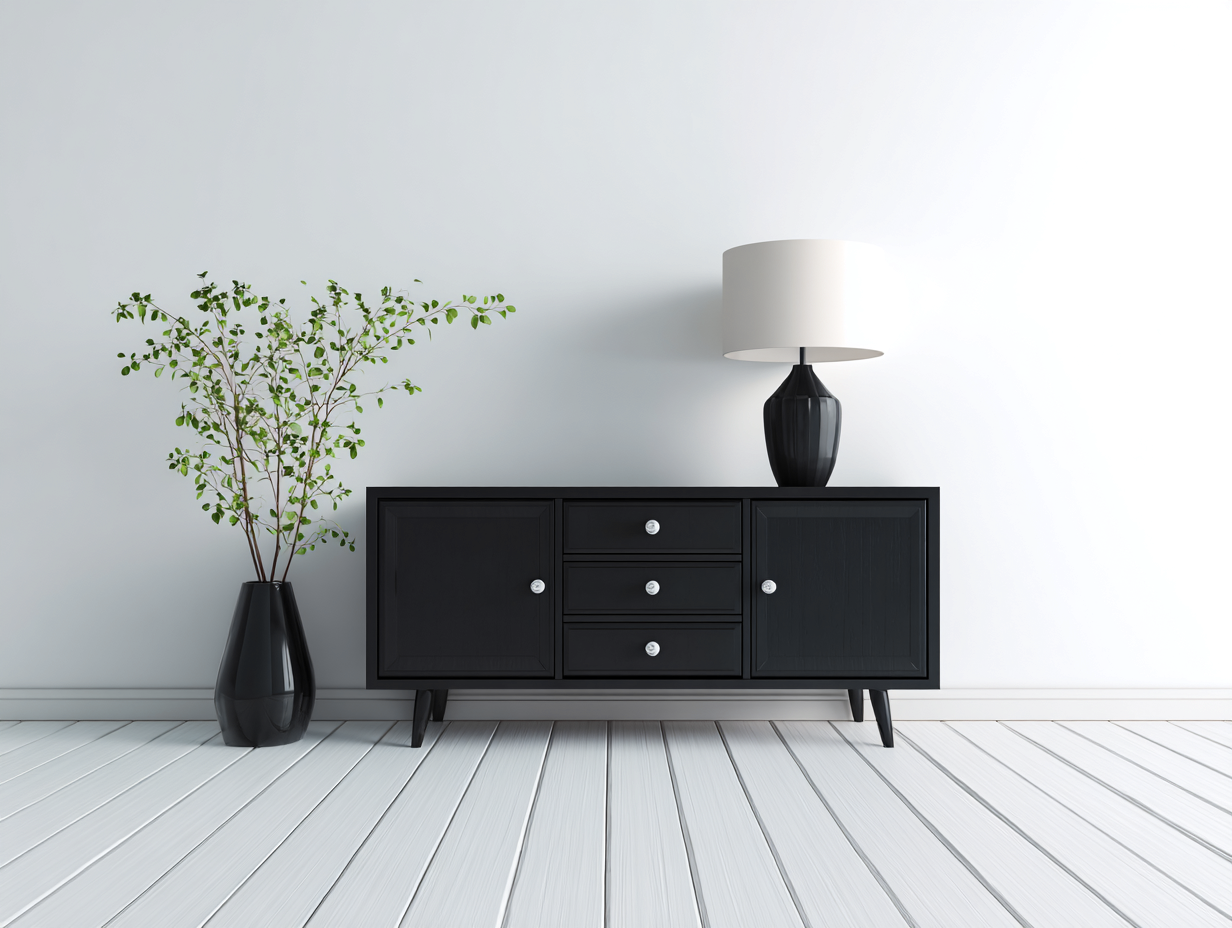 Mueble recibidor 150x40x70 cm negro con cajones y puertas - diseño moderno para entrada-Paroraliving