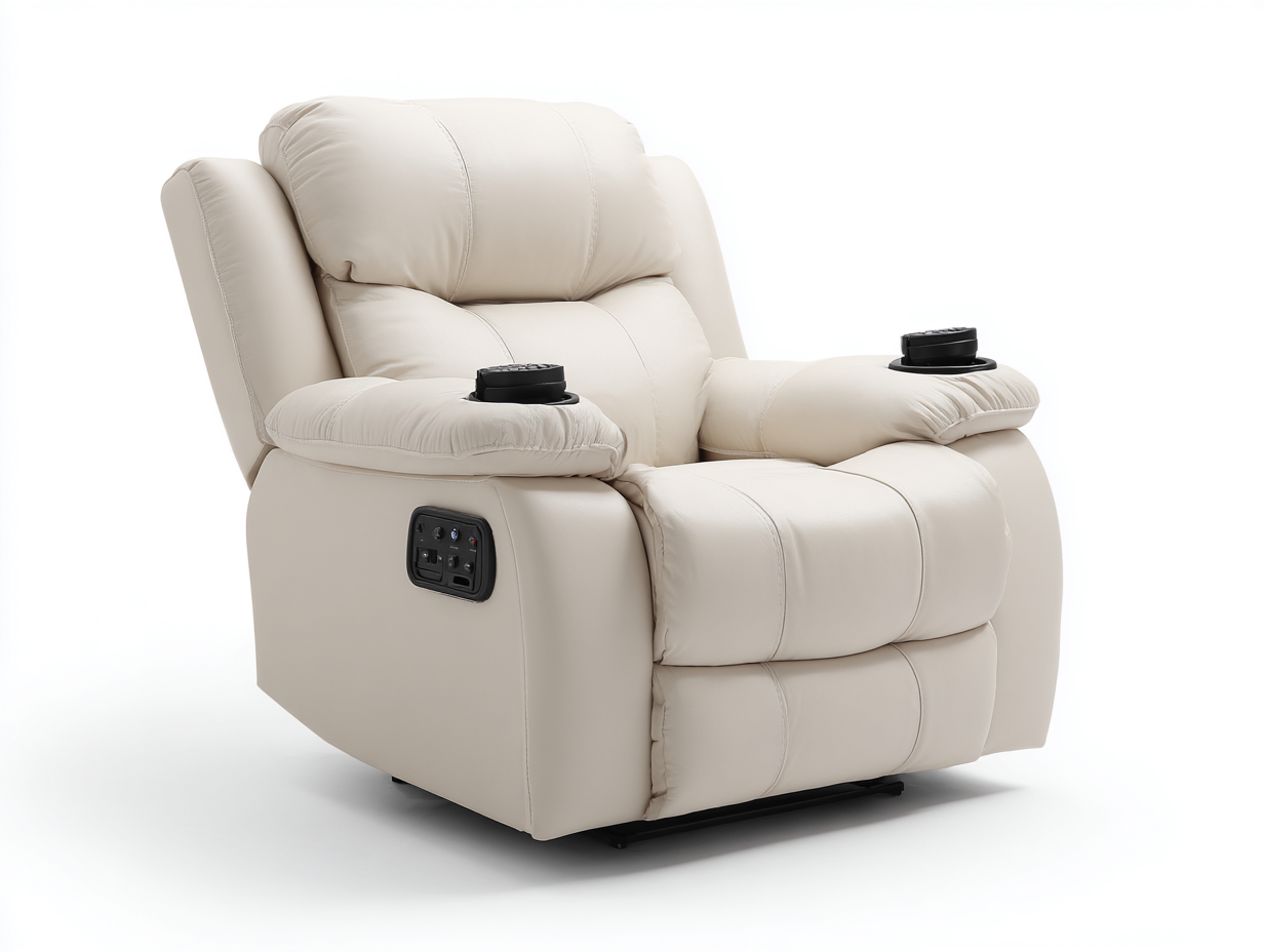 Sillones reclinables 100x94x108 cm - tapizado beige con portavasos y control lateral - diseño acolchado para salón-Paroraliving