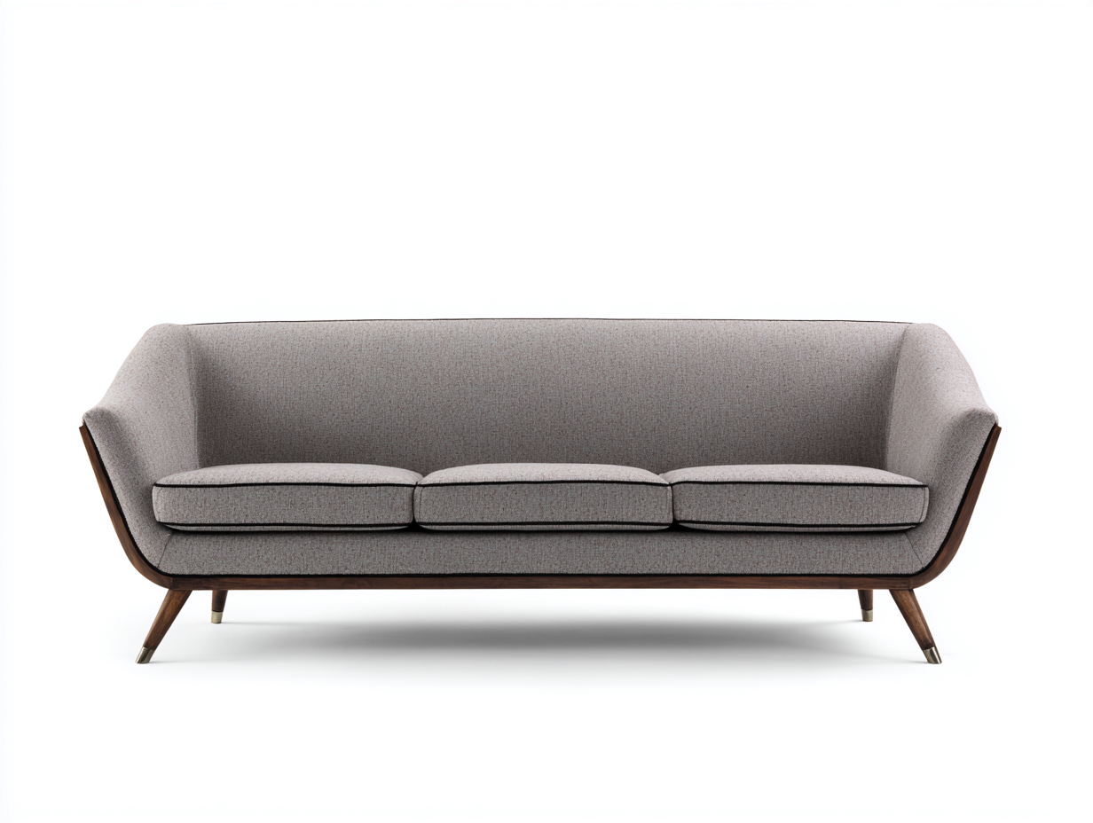 Sofá 3 plazas 210x82x78 cm en tela gris con patas de madera - brazos curvados - diseño moderno para salón-Paroraliving