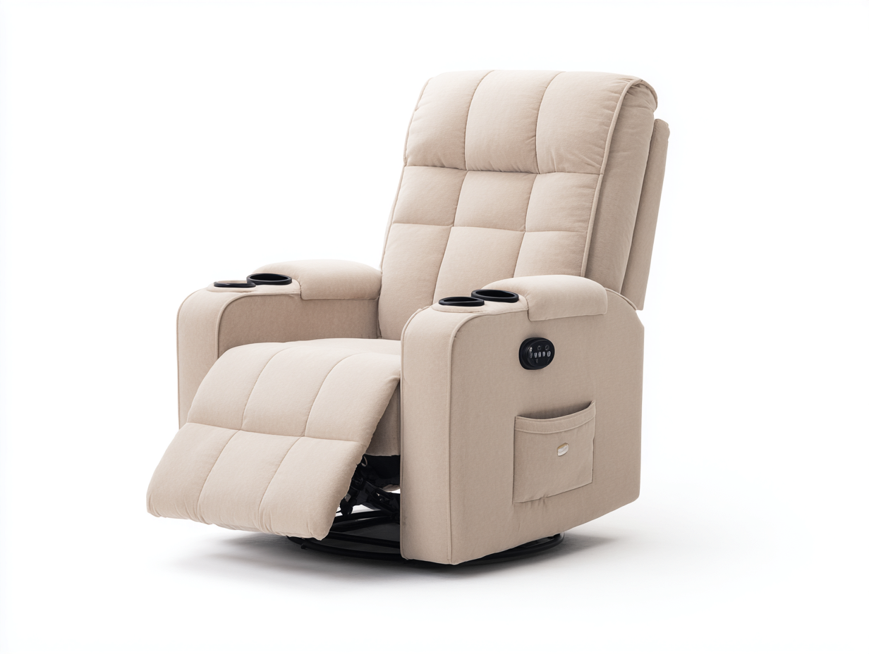 Sillones reclinables de tela 90x96x106 cm beige - diseño acolchado para salón con reposapiés-Paroraliving