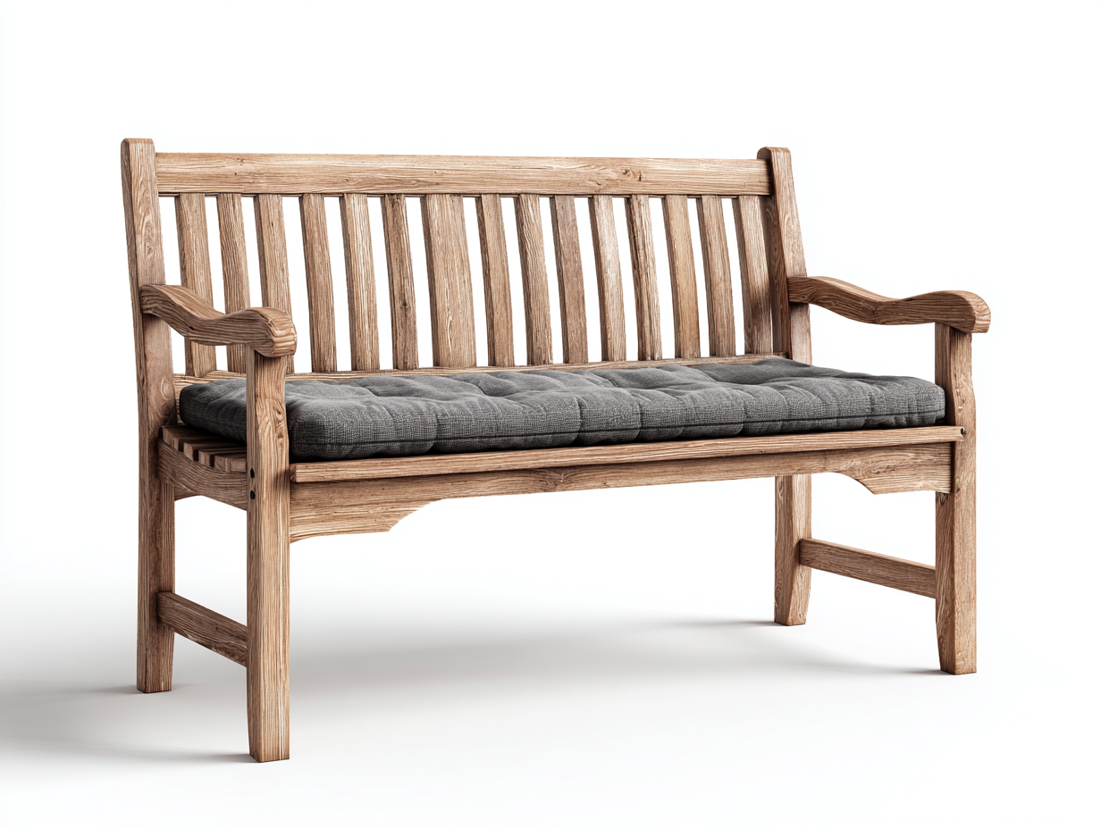 Banco de jardín 150x55x88 cm en madera maciza marrón con asiento gris - reposabrazos y respaldo - diseño rústico para exterior-Paroraliving