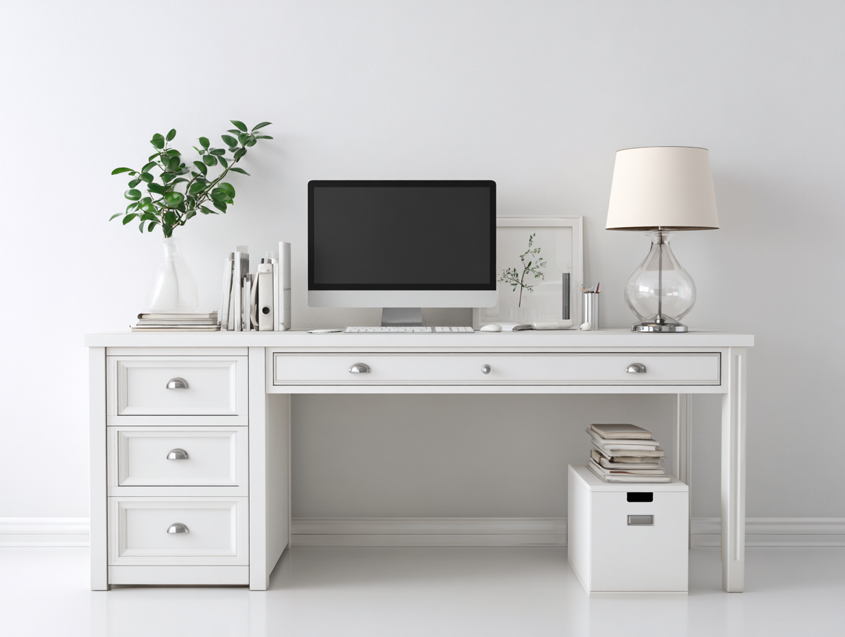 Mesas de oficina madera 150x50x78 cm blanco almacenamiento clásico-Paroraliving