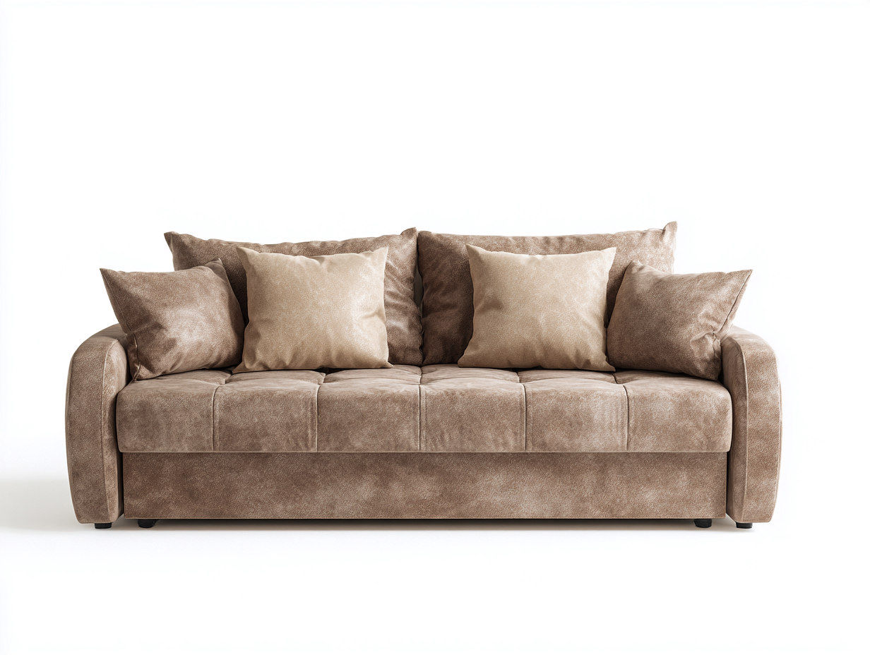 Sofás 3 plazas 225x90x78 cm tela marrón claro con brazos redondeados - diseño moderno para salón-Paroraliving