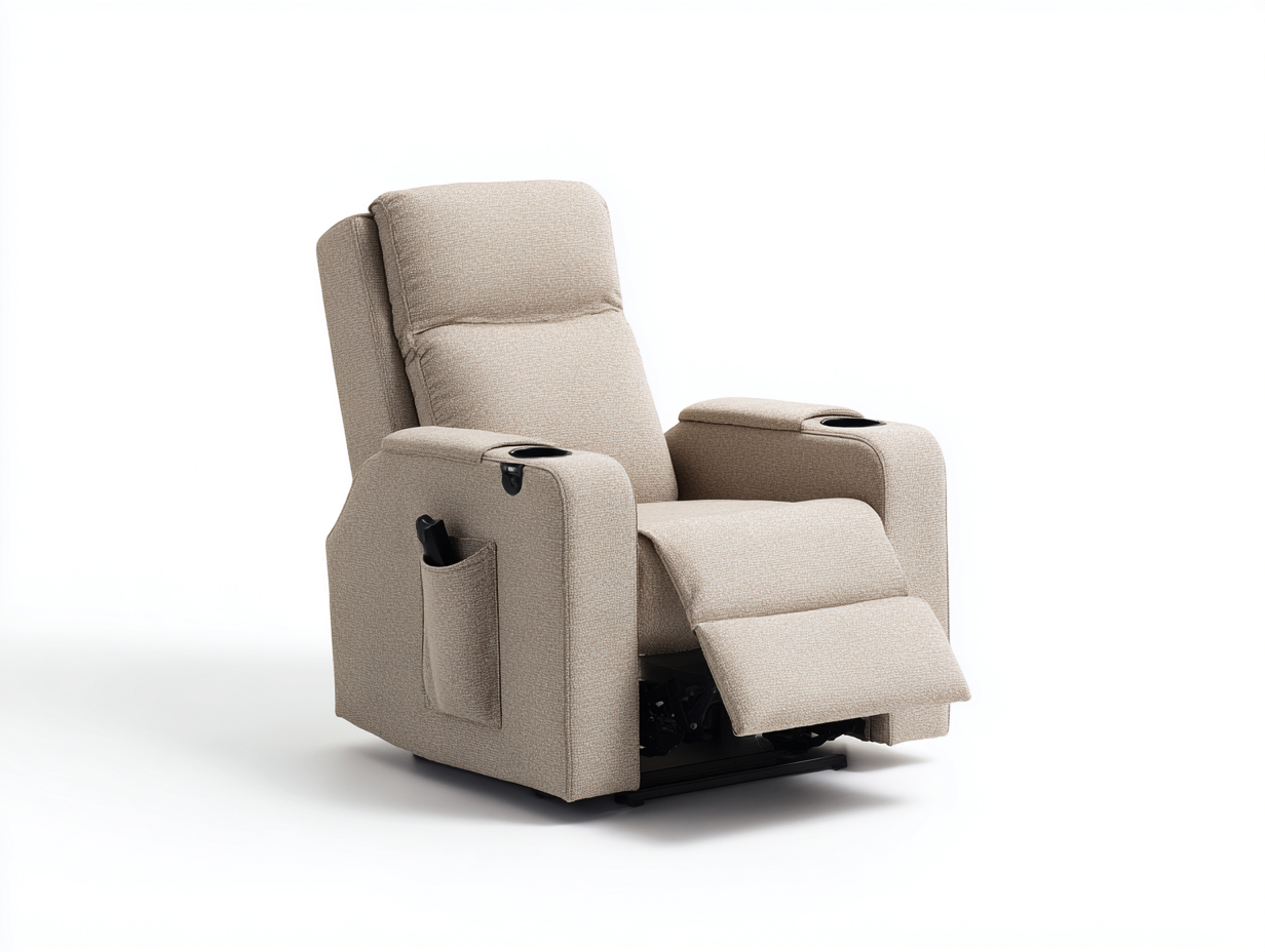 Sillones reclinables 100x92x105 cm tela beige con reposapiés y portavasos - diseño funcional para salón-Paroraliving