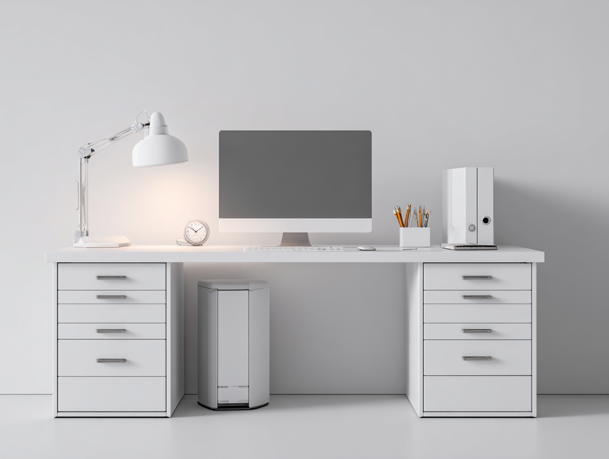 Mesas de oficina madera 180x50x78 cm blanco almacenamiento moderno-Paroraliving
