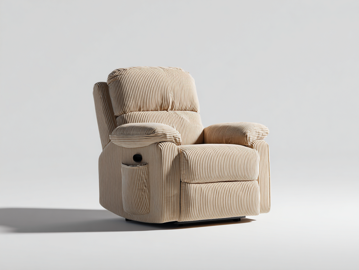 Sillón reclinable 92x88x104 cm en tela beige y marrón - reposabrazos acolchados - diseño cómodo para salón-Paroraliving