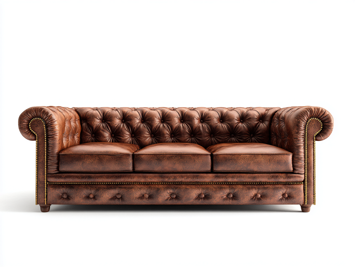 Sofás 3 plazas de piel sintética 218x90x78 cm marrón - estilo Chesterfield para salón-Paroraliving