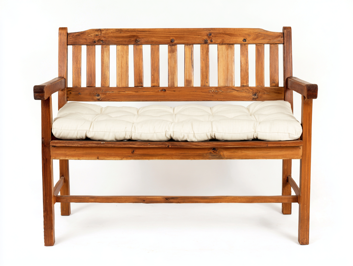 Banco de jardín 135x55x88 cm en madera maciza marrón con asiento beige - reposabrazos y respaldo - diseño rústico para exterior-Paroraliving