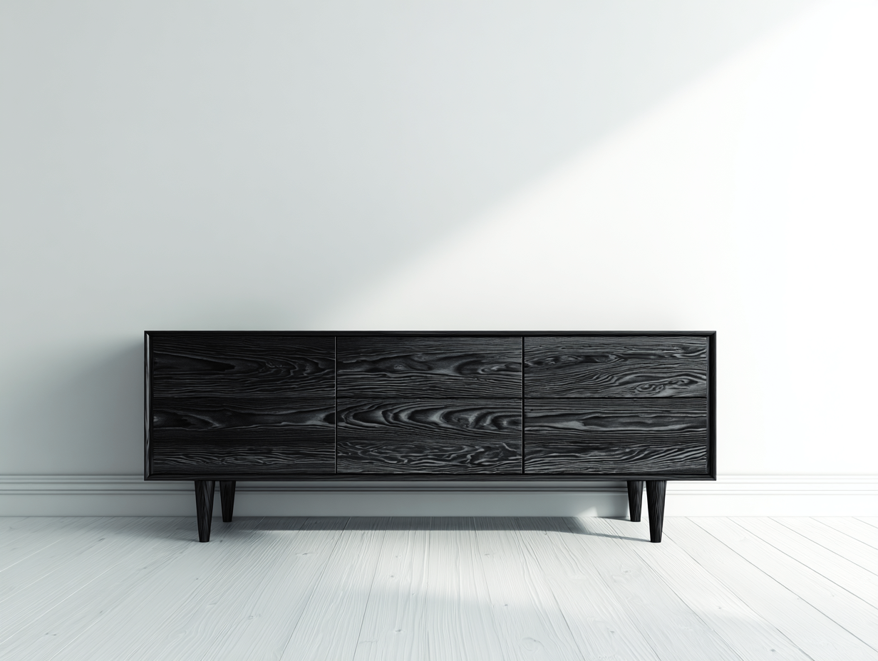 Mueble recibidor 160x40x60 cm acabado negro con veta de madera - diseño moderno para entrada-Paroraliving