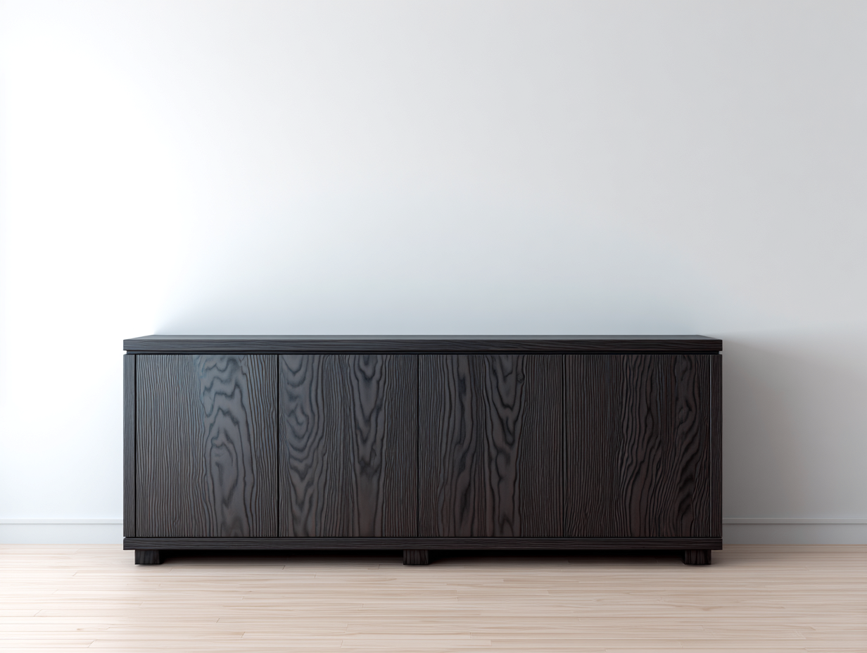Mueble recibidor 180x40x65 cm - madera en negro con textura veteada - diseño moderno para entrada-Paroraliving