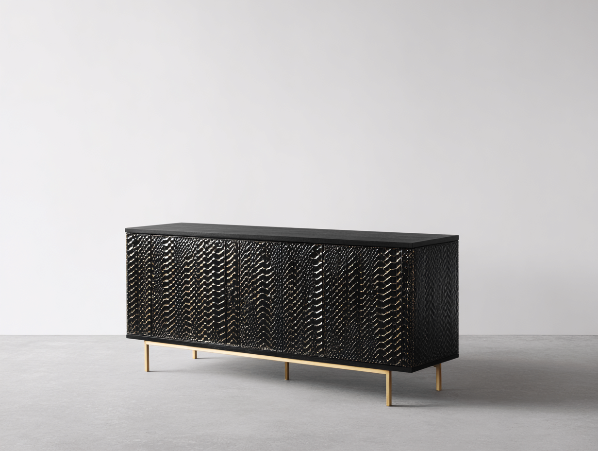 Mueble recibidor 180x40x65 cm acabado texturizado negro y dorado - diseño moderno para entrada-Paroraliving