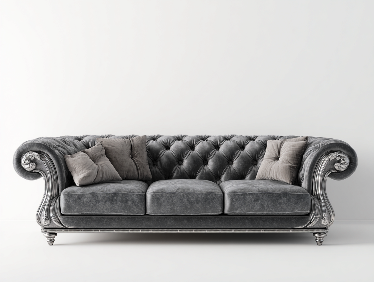 Sofás 3 plazas de piel sintética 225x92x82 cm gris oscuro - estilo Chesterfield para salón-Paroraliving